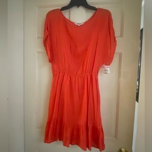 BB Dakota Ruffled Hem Mini Dress L Cuffed Batwing Sleeve Boat Neck Orange NWD